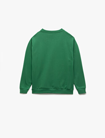 Bisiklet Yaka Uzun Kollu Pamuklu Baskılı Sweatshirt