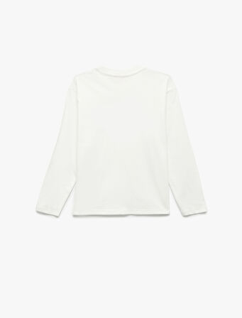 Pamuklu Uzun Kollu Bisiklet Yaka Baskılı Tişört