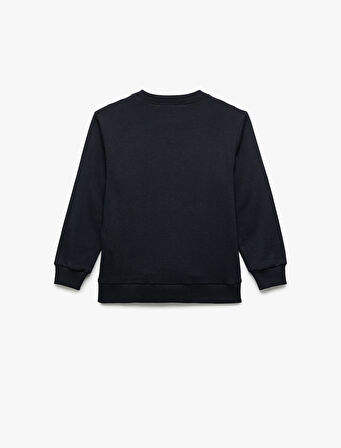 Uzun Kollu Bisiklet Yaka Dinozor Baskılı Şardonlu Sweatshirt