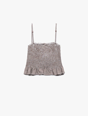 Koton X Melis Ağazat - Viskon Crinkle Kumaş Düğmeli İnce Askılı Pötikareli Crop Bluz