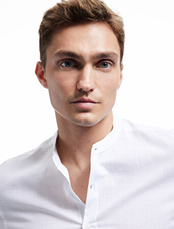 Uzun Kollu Düğmeli Regular Fit Pamuklu Hakim Yaka Gömlek