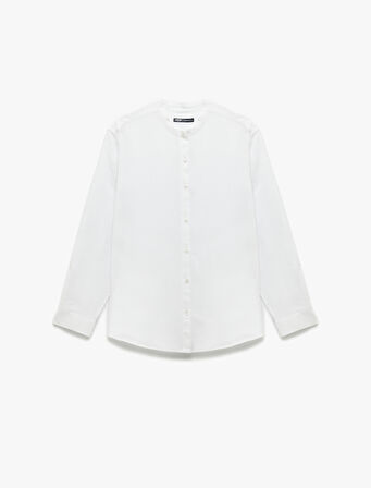 Uzun Kollu Düğmeli Regular Fit Pamuklu Hakim Yaka Gömlek