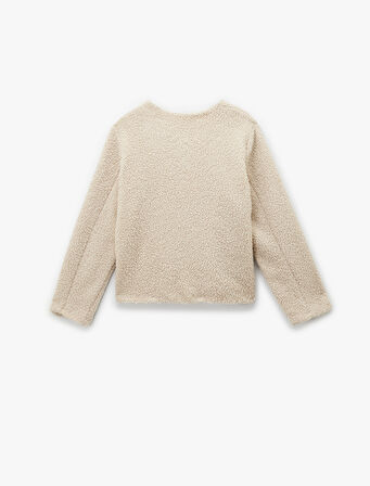 Düğmeli Cep Detaylı Uzun Kollu Bisiklet Yaka Peluş Bomber Ceket