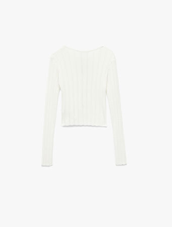 Viskon Bisiklet Yaka Uzun Kollu Fiyonklu Triko Hırka