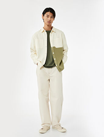Regular Fit Renk Kontrastlı Pamuklu Gabardin Uzun Kollu Klasik Yaka Gömlek Ceket