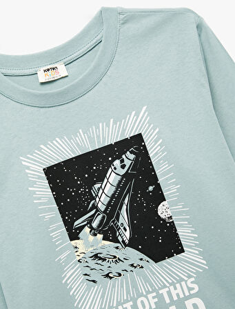 Baskılı Uzun Kollu Bisiklet Yaka Pamuklu Tişört