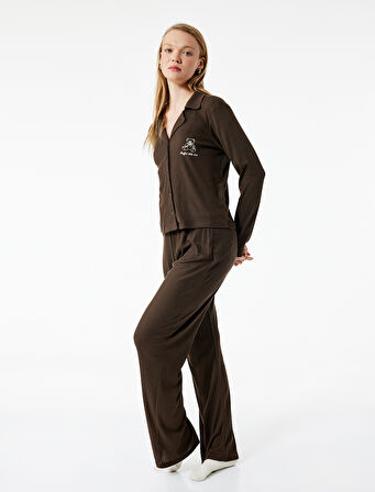 Rahat Kalıp Uzun Kollu Gömlek Yaka Pijama Takımı