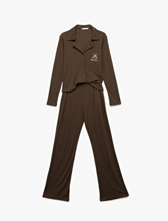Rahat Kalıp Uzun Kollu Gömlek Yaka Pijama Takımı