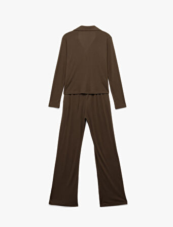 Rahat Kalıp Uzun Kollu Gömlek Yaka Pijama Takımı