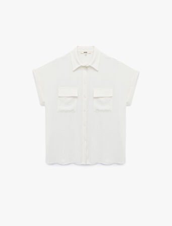 Regular Fit Kapaklı Cep Detaylı Kısa Kollu Gömlek