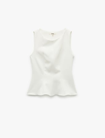 Bisiklet Yaka Basic Kolsuz Peplum Bluz