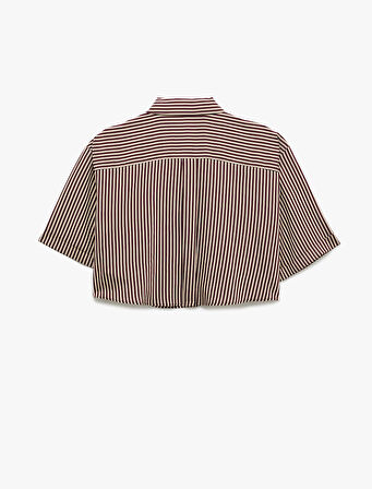 Viskon Kumaş Klasik Yaka Cepli Kısa Kollu Crop Oversize Gömlek