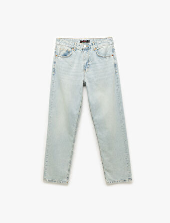 Normal Bel Pamuklu Vintage Straight Fit Jean Pantolon