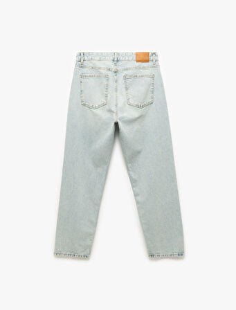 Normal Bel Pamuklu Vintage Straight Fit Jean Pantolon