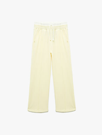 Beli Bağcıklı Bürümcük Kumaş Basic Geniş Paça Pantolon
