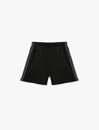 Beli Bağlamalı Cepli Yanları Şerit Detaylı Kısa Spor Şort