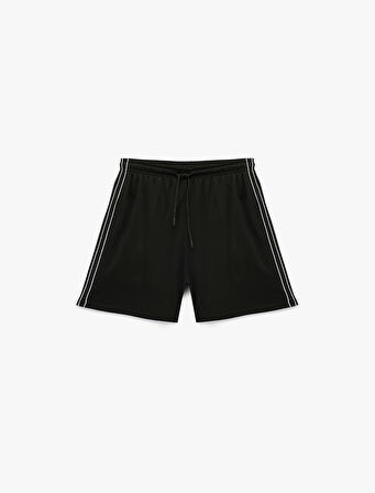 Beli Bağlamalı Cepli Yanları Şerit Detaylı Kısa Spor Şort