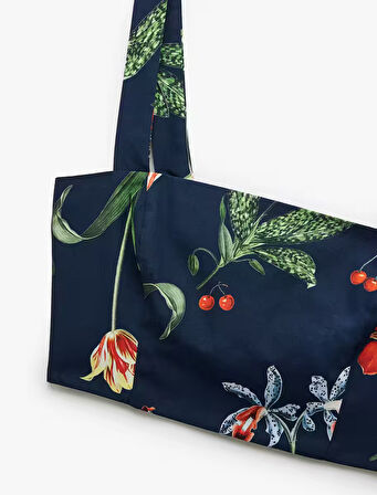 Pamuklu Poplin Kumaş Slim Fit Kare Yaka Askılı Kiraz Baskılı Çiçekli Crop Büstiyer