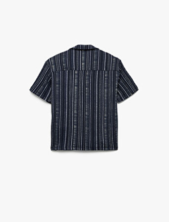 Düğme Detaylı Çizgili Kısa Kollu Gömlek