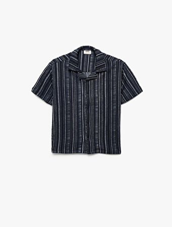 Düğme Detaylı Çizgili Kısa Kollu Gömlek