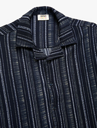 Düğme Detaylı Çizgili Kısa Kollu Gömlek