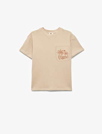 Nakış Detaylı Kısa Kollu Bisiklet Yaka Pamuklu Tişört