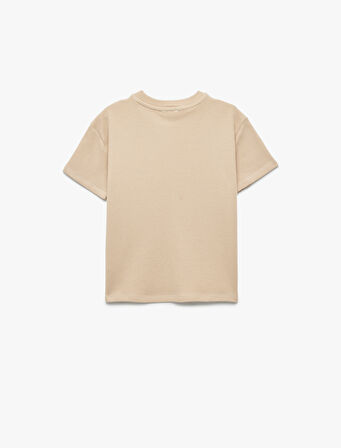 Nakış Detaylı Kısa Kollu Bisiklet Yaka Pamuklu Tişört