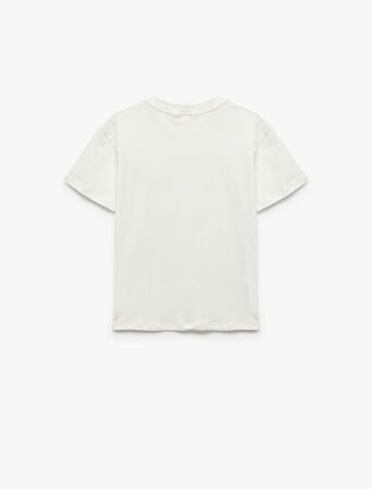 Pamuklu Cep Detaylı Baskılı Bisiklet Yaka Kısa Kollu Tişört