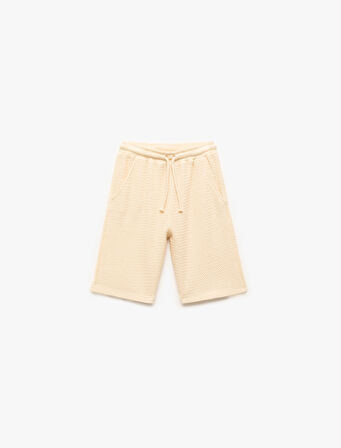 Beli lastikli Pamuklu Jakarlı Basic Triko Şort