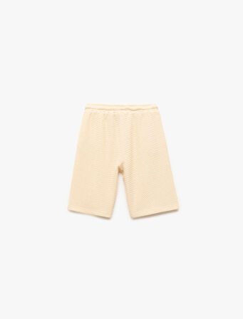 Beli lastikli Pamuklu Jakarlı Basic Triko Şort