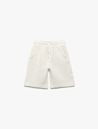 Beli Bağcıklı Cepli Pamuklu Basic Müslin Şort