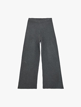 Beli Lastikli Rahat Kalıp Uzun Geniş Paça Triko Pantolon