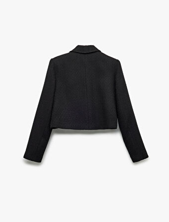  Düğmeli Kapaklı Cep Detaylı Kruvaze Uzun Kollu Tüvit Ceket