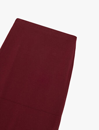 Viskon Karışımlı Yırtmaç Detaylı Midi Kalem Etek