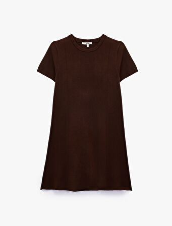 Regular Fit Kısa Kollu Bisiklet Yaka A Kesim Mini Triko Elbise