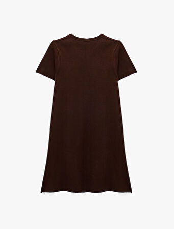 Regular Fit Kısa Kollu Bisiklet Yaka A Kesim Mini Triko Elbise