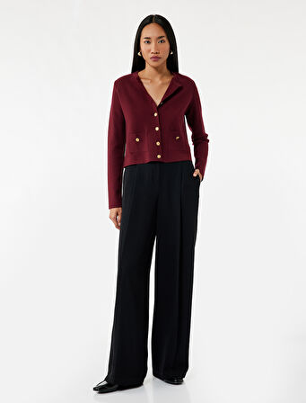 Cepli Gold Düğme Detaylı Uzun Kollu Bisiklet Yaka Triko Hırka