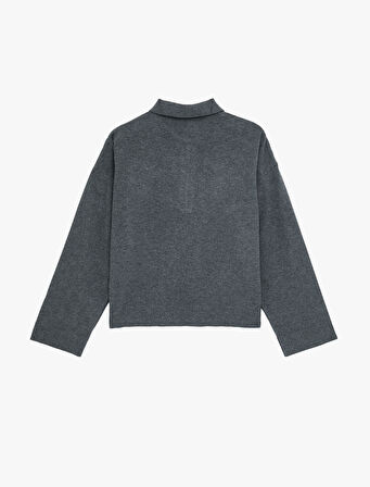 Fermuarlı Polo Yaka Uzun Kollu Oversize Kazak