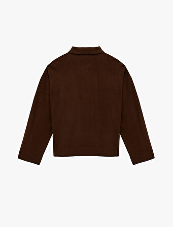 Fermuarlı Polo Yaka Uzun Kollu Oversize Kazak