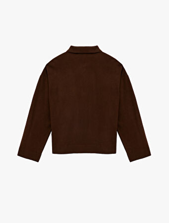 Fermuarlı Polo Yaka Uzun Kollu Oversize Kazak