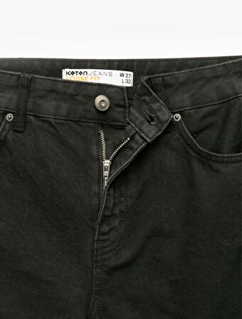 Normal Bel Cepli Düğmeli Pamuklu Rahat Kesim Geniş Paça Jean Pantolon - Loose Straight Fit Jeans