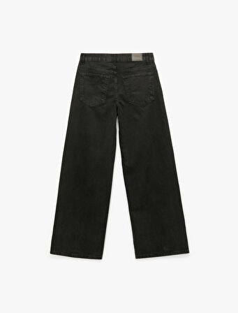 Normal Bel Cepli Düğmeli Pamuklu Rahat Kesim Geniş Paça Jean Pantolon - Loose Straight Fit Jeans