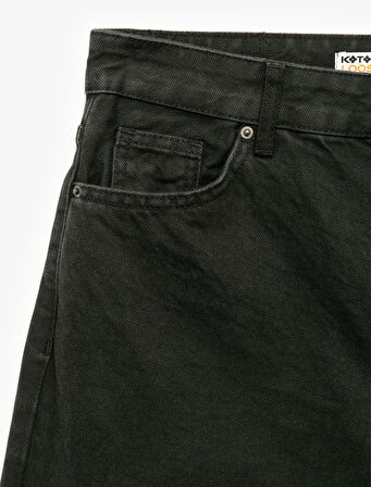 Normal Bel Cepli Düğmeli Pamuklu Rahat Kesim Geniş Paça Jean Pantolon - Loose Straight Fit Jeans