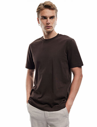 Pamuklu Kısa Kollu Bisiklet Yaka Basic Tişört