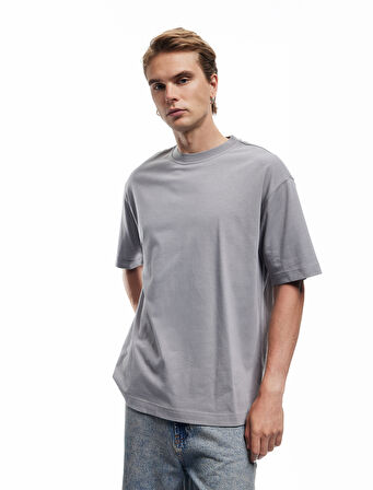 Kısa Kollu Bisiklet Yaka Pamuklu Basic Oversize Tişört