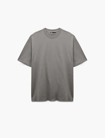 Kısa Kollu Bisiklet Yaka Pamuklu Basic Oversize Tişört