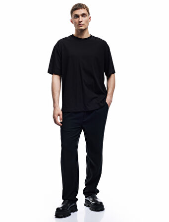 Kısa Kollu Bisiklet Yaka Pamuklu Basic Oversize Tişört