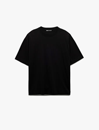 Kısa Kollu Bisiklet Yaka Pamuklu Basic Oversize Tişört