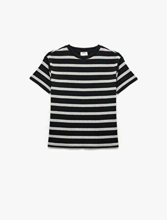 Bisiklet Yaka Kısa Kollu Kaşkorse Çizgili Tişört