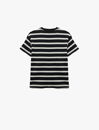 Bisiklet Yaka Kısa Kollu Kaşkorse Çizgili Tişört